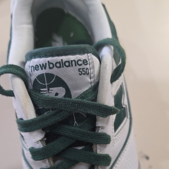 New Balance 550 White and Dark Green Sneakers - Picture 7 of 9